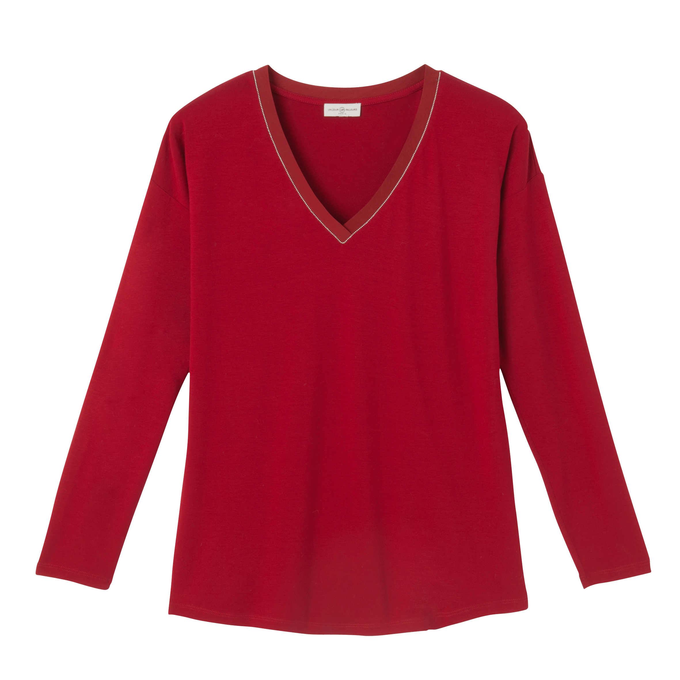 T-shirt-col-v-croise-Rouge-R63196RG_photo